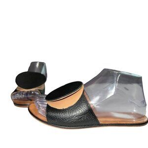 The Palatines Caeleste Slide Sandal in Black and Tan Size 6 Leather Circle Flat‎